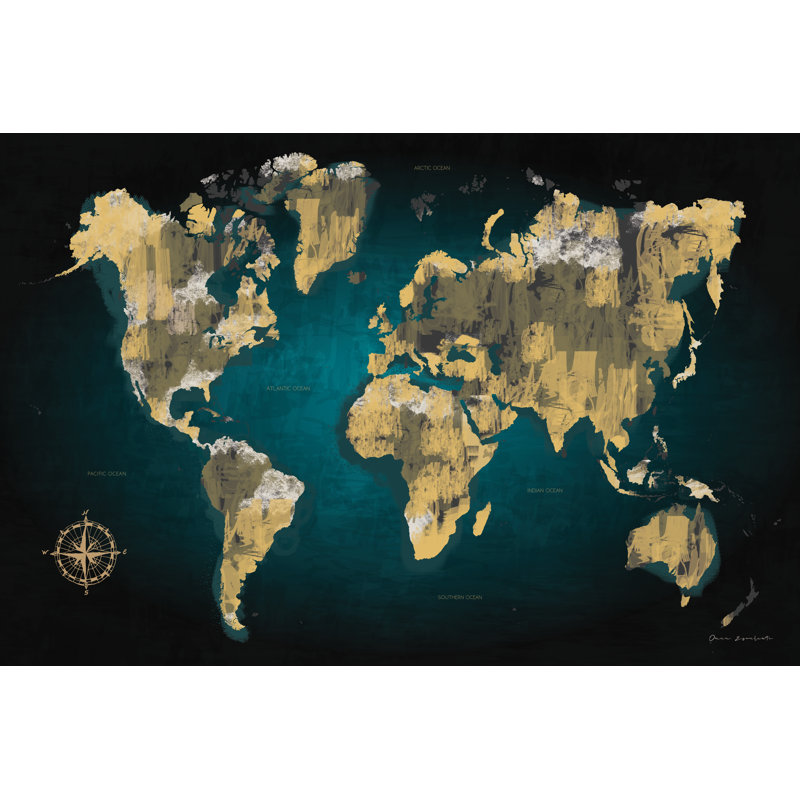 Carte du monde esquissée, H 20 po x l 30 po x P 1,25 po