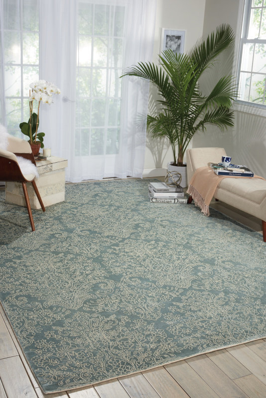 Platine Floral Area Rug in Marine/Beige, Rectangle 9'3" x 12'9"