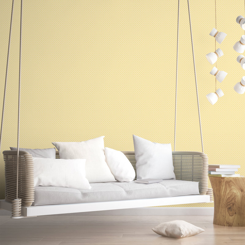 Rouleau de papier peint à petits médaillons L 33 pi x l 21 po, Jaune / blanc