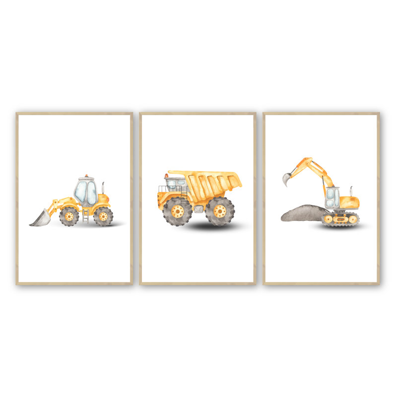 3 pièces de véhicules de construction Joren par Lauren Thomas, Érable brut, H 18 po x l 24 po x P 1,25 po