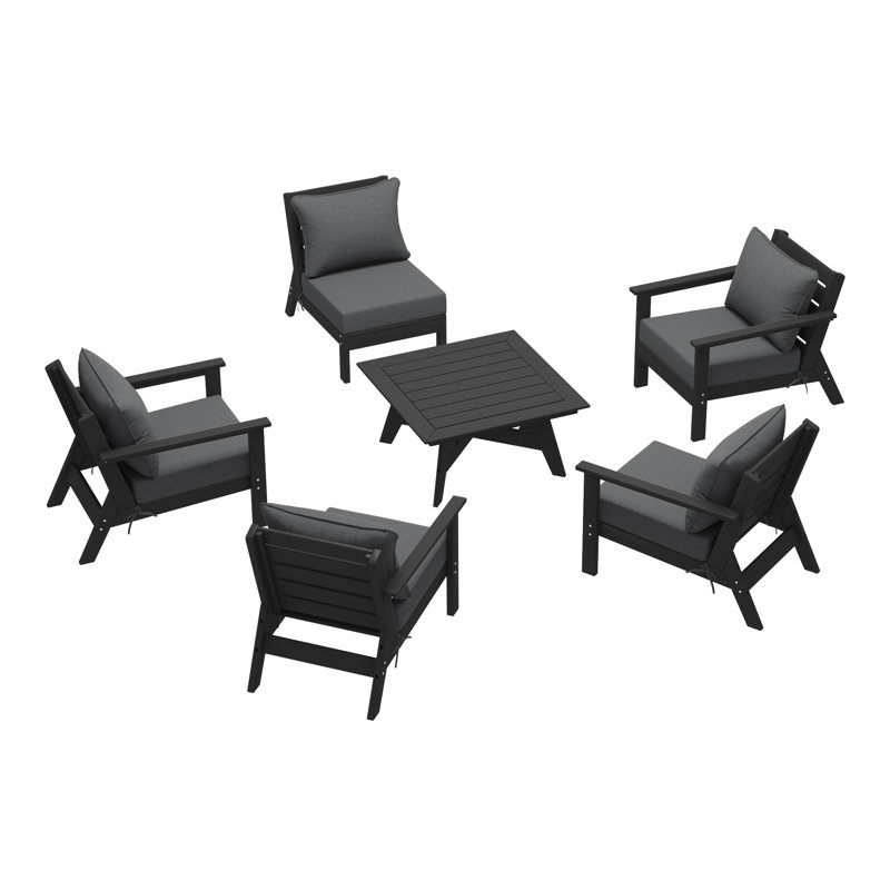 6-Piece Deep Seating Set, Black, Gray