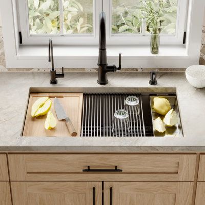 Karran Quartz 32-1/2'' X 19-1/4'' Single Bowl Undermount Workstation Kitchen Sink