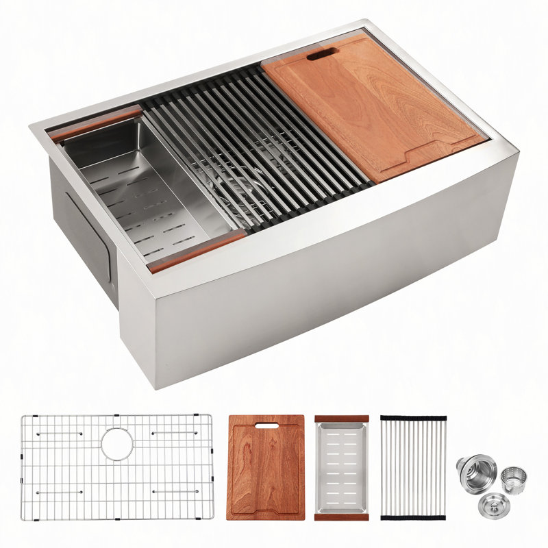 Station de travail 30 Farmhouse - Évier de cuisine 30 po en acier inoxydable à tablier frontal de calibre 16