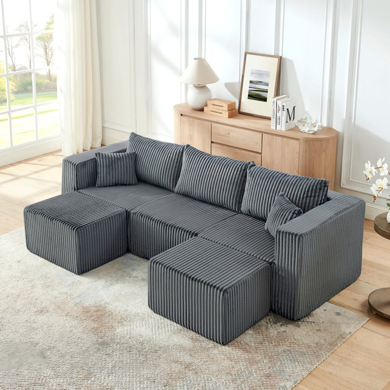 Canapé modulaire pour salon douillet Canapé modulaire compact en velours côtelé avec un style minimaliste moderne et un canapé modulaire à compression ultra-confortable avec un design efficace et peu encombrant - gris