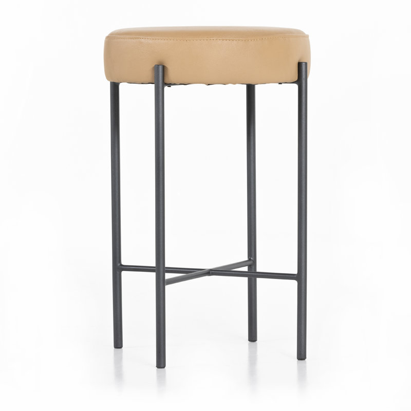 Eugenia Upholstered Bar & Counter Stool with Metal Frame, Counter Stool (26" Seat Height), Savile Flax - Beige