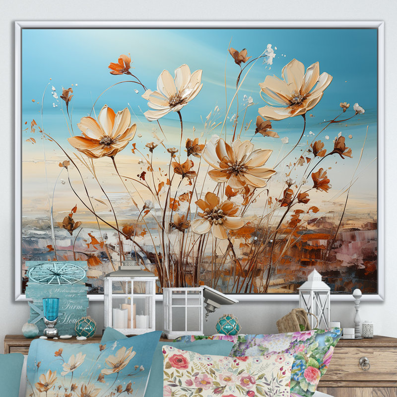 Birds Of Paradise Flowers Fields sur impression sur toile, Cadre flottant blanc, H 12 po x l 20 po x P 0,5 po