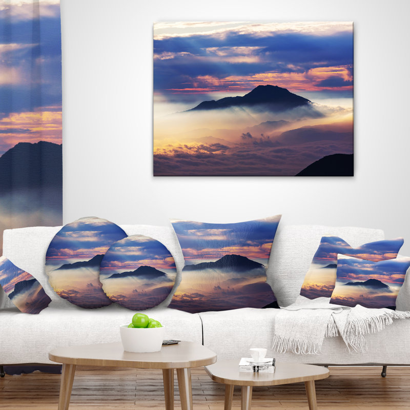Amazing Java Mountain in Fog - Landscape Printed Throw Pillow, 16" x 16", Square