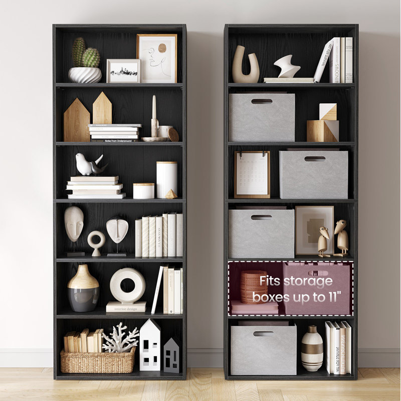 Sayef Standard Bookcase, Ebony Black, (5 Shelves) 52.7" H x 31.5" W x 9.4" D