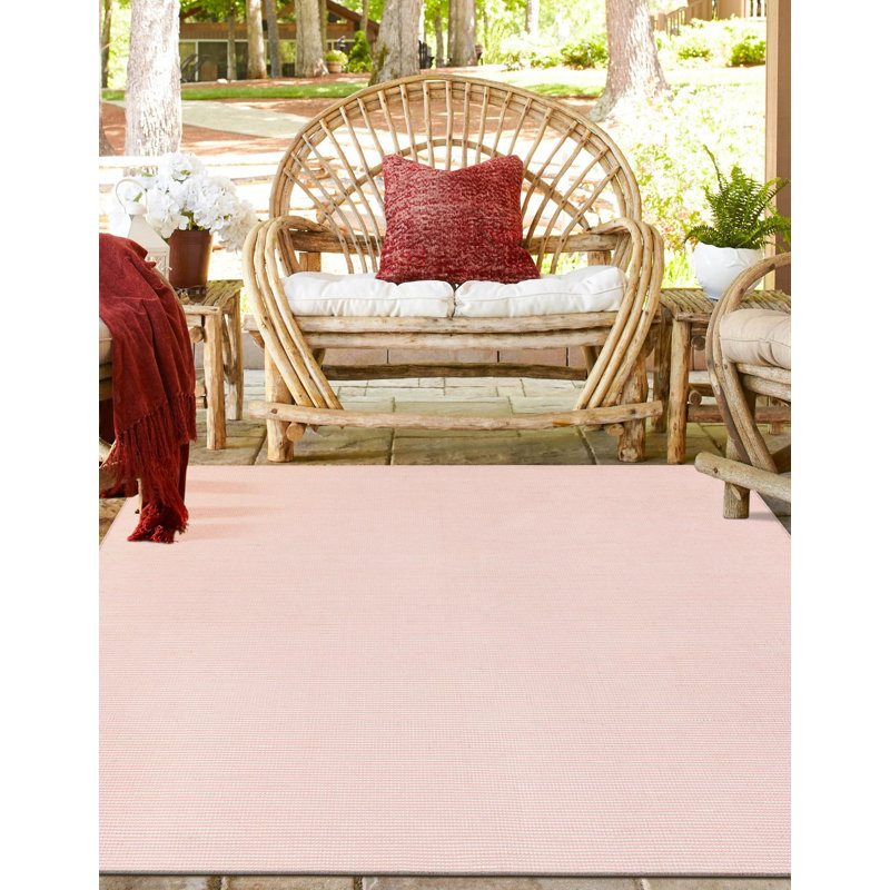 Tapis contemporain Niall de couleur rose, Carré 5 pi 1 po