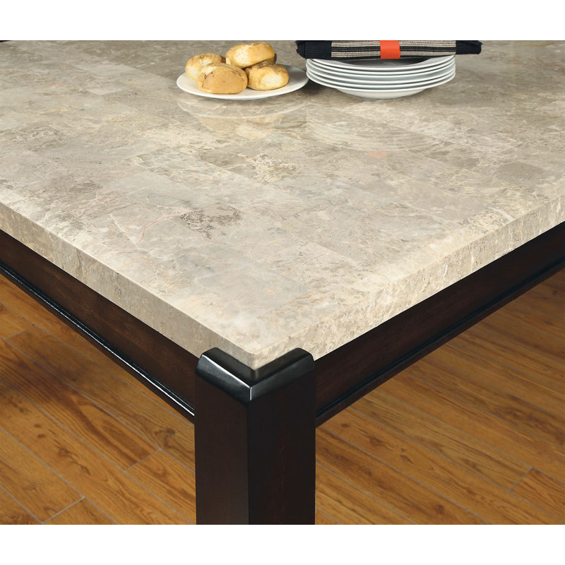 63.6" W Transitional Dining Table, Ivory Marble Top
