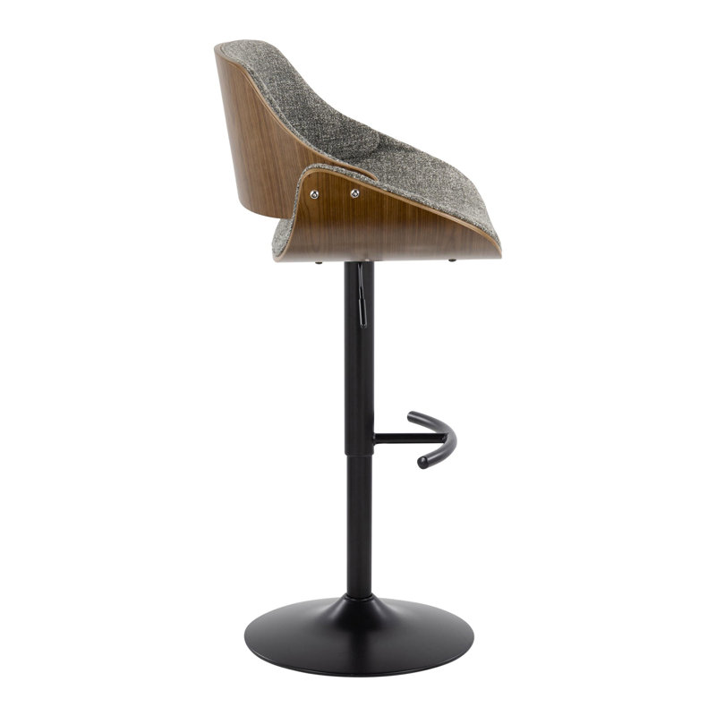 Set of 2 Walnut and Dark Gray Adjustable Swivel Barstools
