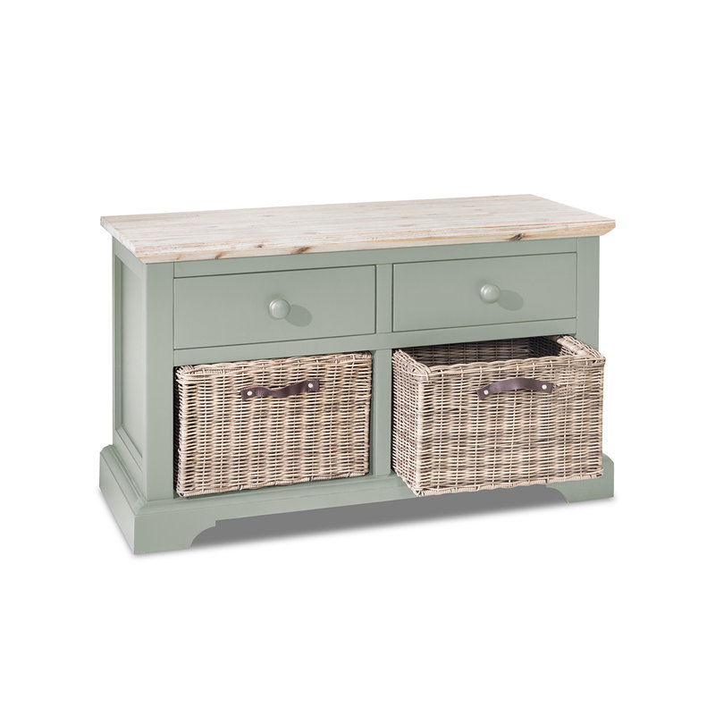 Doria Upholstered Bench with Drawers and Cubby, Sage Green