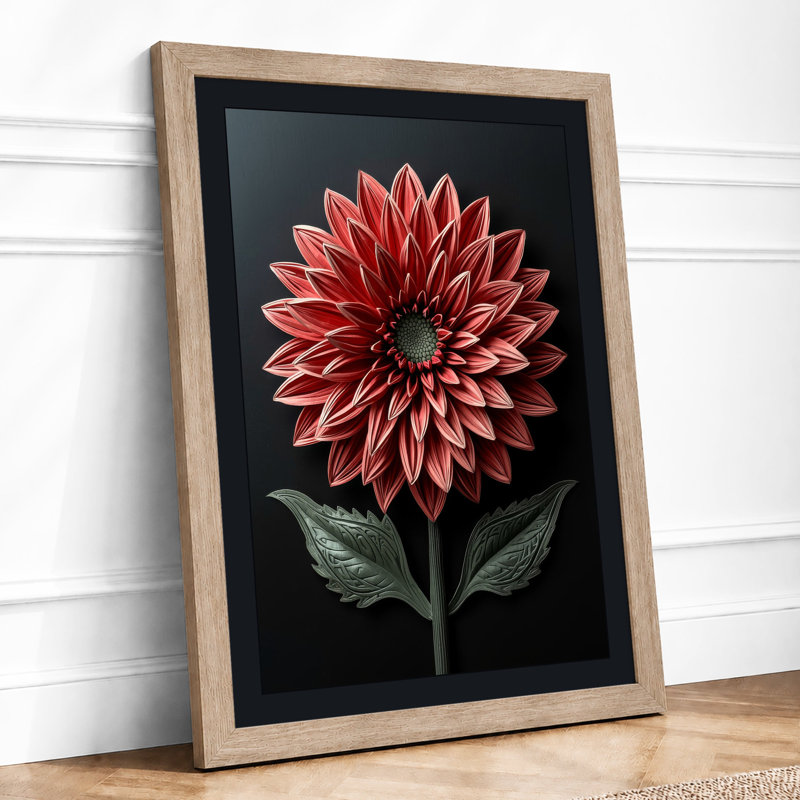Crimson Dahlia Study Botanical - Print, A1 - 84.1 x 59.4 cm, Oak