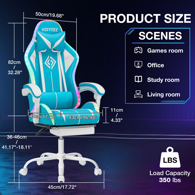 Gaming Chair With Bluetooth Speakers And RGB LED Lights Ergonomic Massage Video Game Chair With Footrest High Back With Lumbar Support