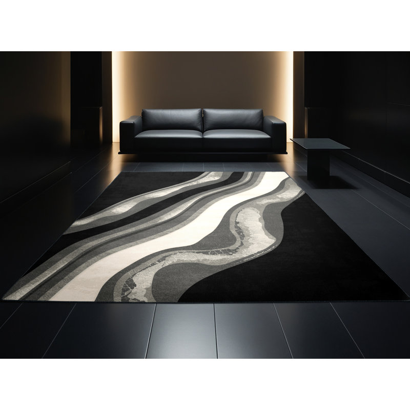 Machine Washable Bensonhurst Posh & Luxe Ombre Rug in Black – Black Binding, 4' Square