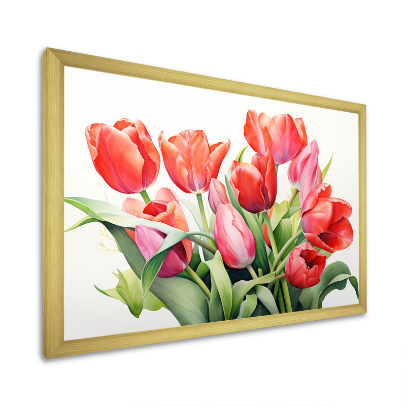 «Tulipes Minimalisme Dream I» sur toile, H 16 po x l 32 po x P 1 po, Cadre doré simple