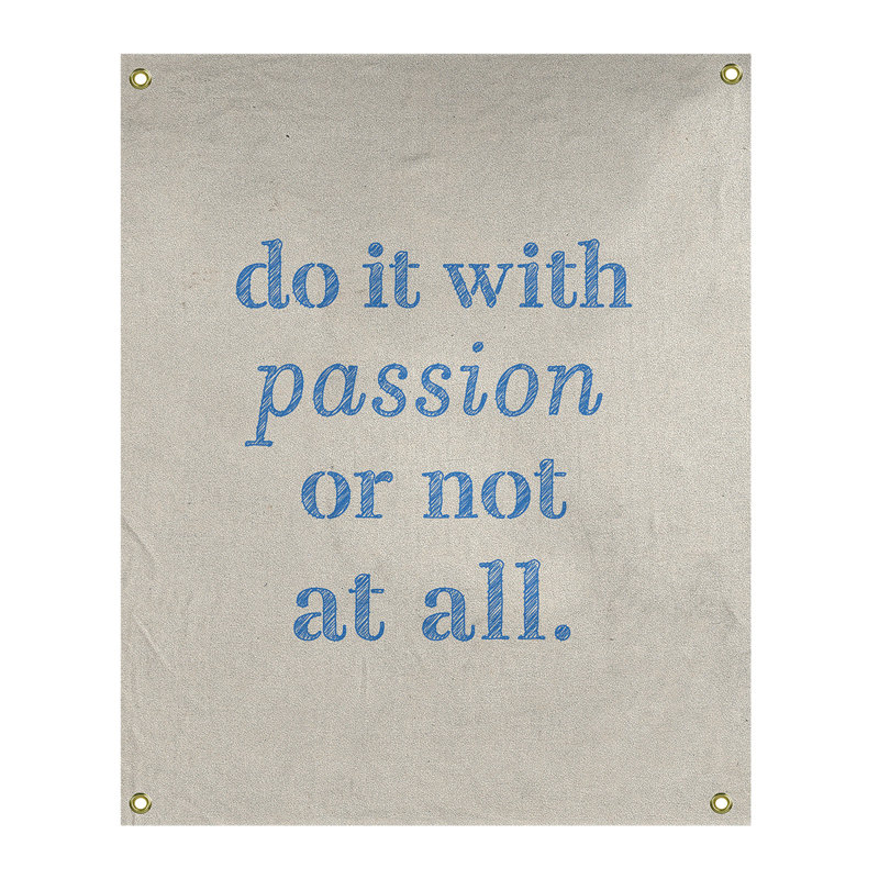Tapisserie en polyester pour citation de passion, H 36 po x l 26 po, Blanc / Bleu