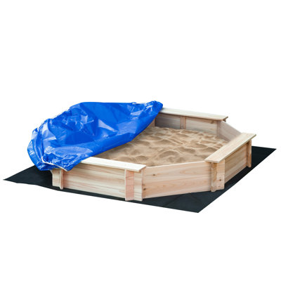 Freeport Park 139.5cm x 54.61cm Solid Wood Hexagon Sandbox with Cover