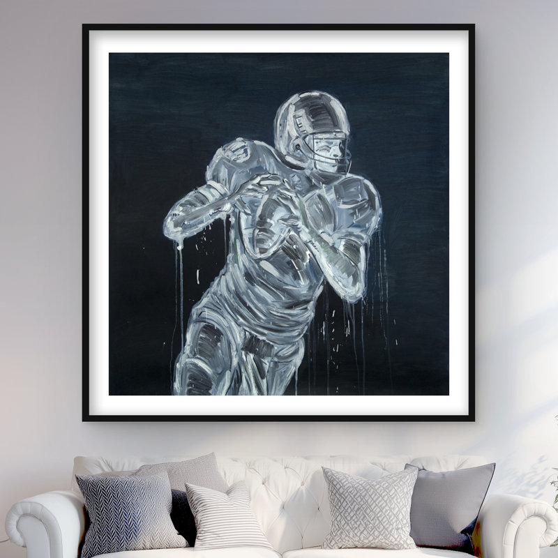Imprimé mat encadré de joueur de football | Décoration intérieure, H 48 po x l 48 po, Noir