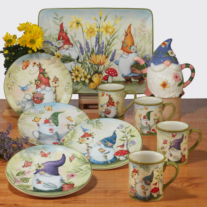 Ensemble de 4 assiettes à dîner Garden Gnomes