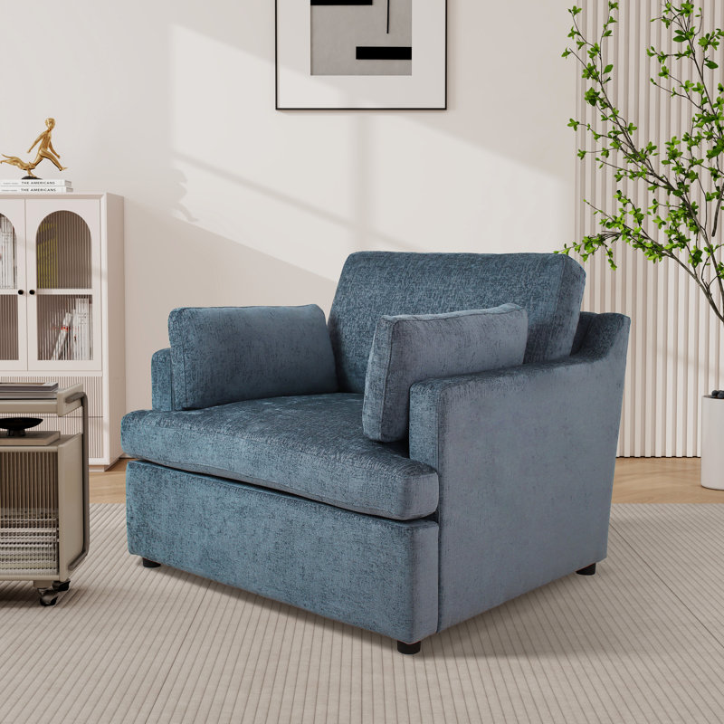 37'' W Oversized Upholstered  Accent Chair Polyester Armchair With Cushion Back, Blue Polyester