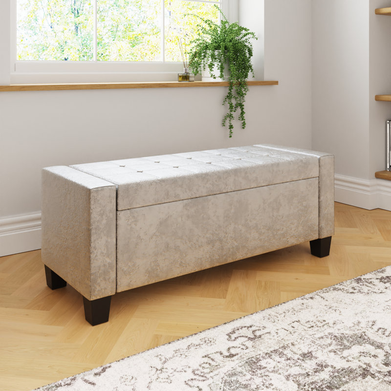Velvet Upholstered Storage Bench, Oyster