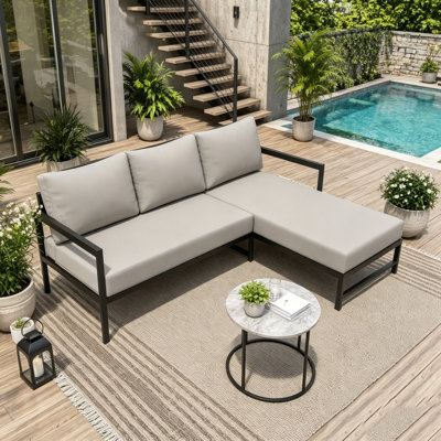 Outdoor L-Shaped Sofa with Iron Frame
