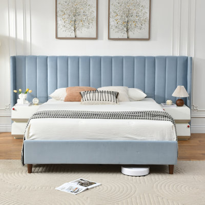 Upholstered Platform Bed With Oversized Headboard, Covered in Premium Velvet Fabric