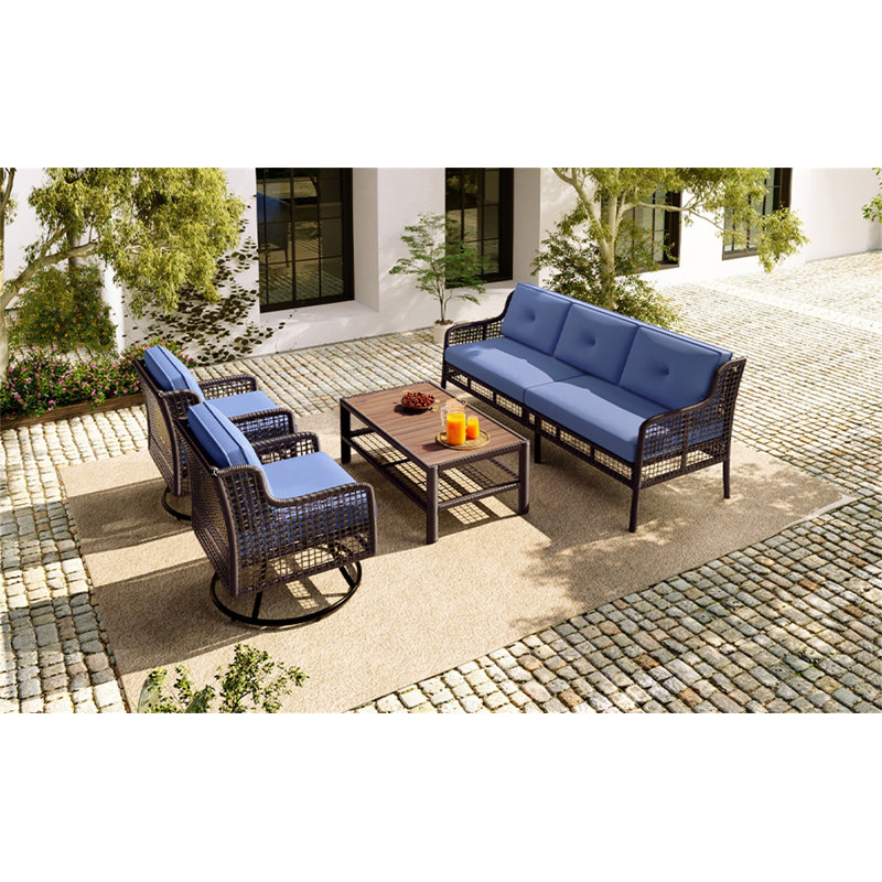 Ensemble de meubles de patio avec chaises pivotantes 4 pièces GO