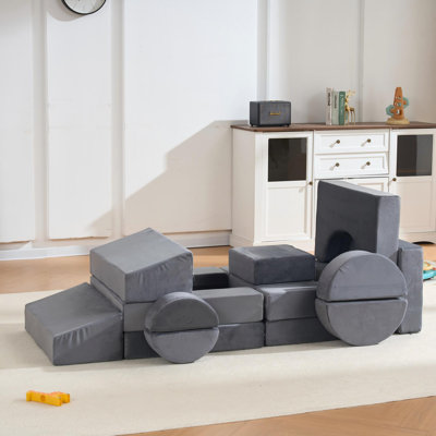 14 PCS Modular Kids Play Couch, Child Sectional Sofa, Versatile Soft Building Blocks for Playroom and Bedroom, Convertible Foam and Floor Cushion, Gray