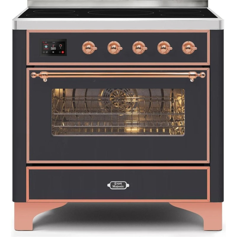 ILVE Majestic II Series 36 inch Induction Range with 5 Induction Elements (Glass Door), Matte Graphite/Copper