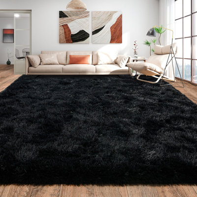 9' x 12' Shag Rugs for Living Room, Black Area Rugs for Bedroom Nursery Kids PlayRoom Dorm Office Indoor Modern Plush Carpets
