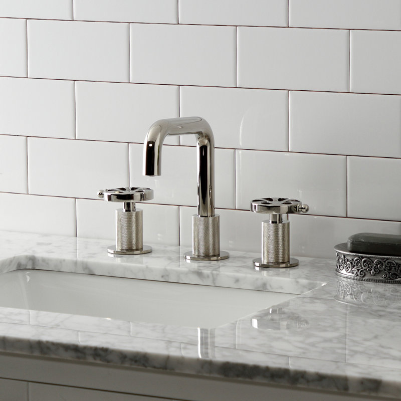 Kingston Brass Belknap Two-Handle 3-Hole Deck Mount Widespread Bathroom Faucet with Push Pop-Up Drain, Polished Nickel