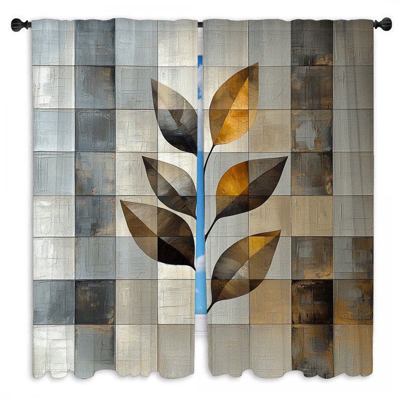 Leaf Window Curtains  Nature Modern Drapes - 2 Panels, 20" W x 52" L