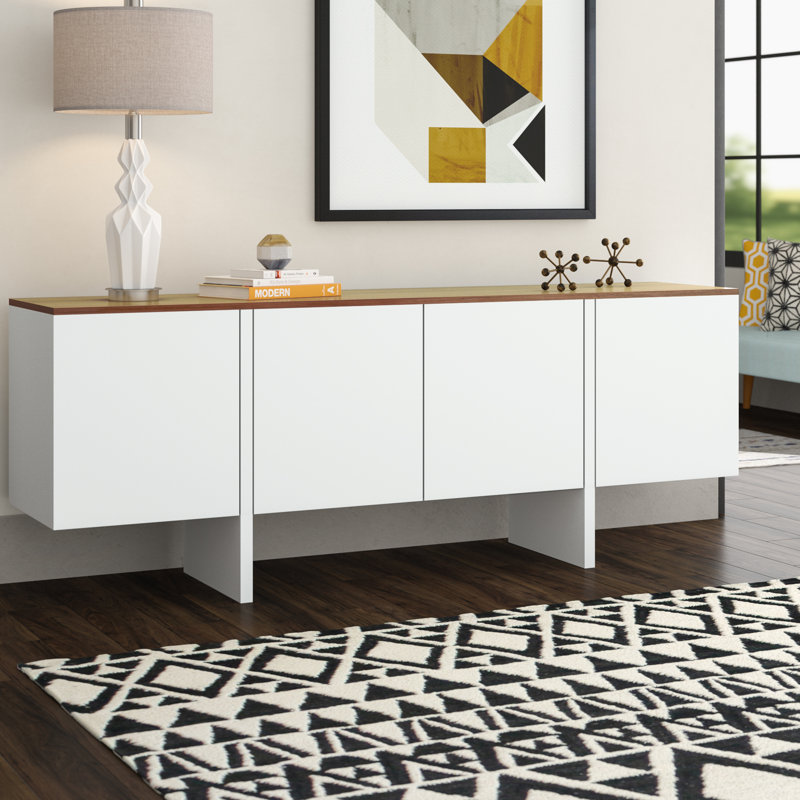 Dardanelle 78 " W Buffet Table, Matte White/Walnut