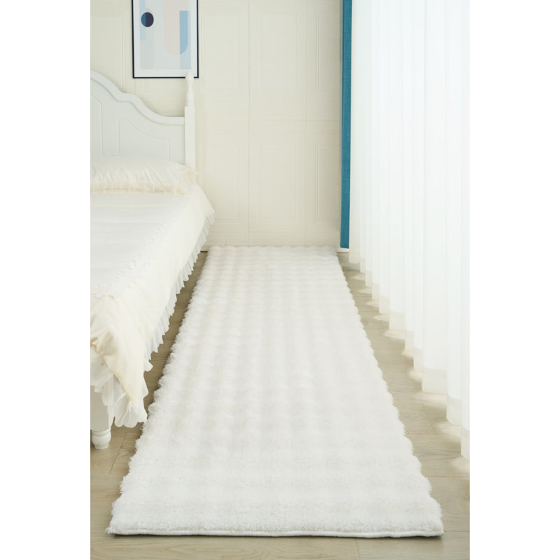 Sunny Collection Hand Woven Modern Grid White Area Rug,, Runner 2' x 8'