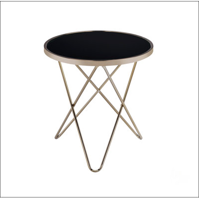 Valora Black Glass & Champagne Finish End Table, Stylish And Durable For Modern Living Spaces
