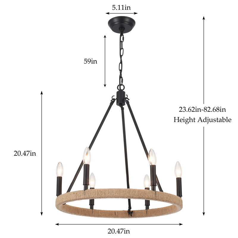 Hendon Dimmable Wagon Wheel Chandelier, Black, 6 - Lights
