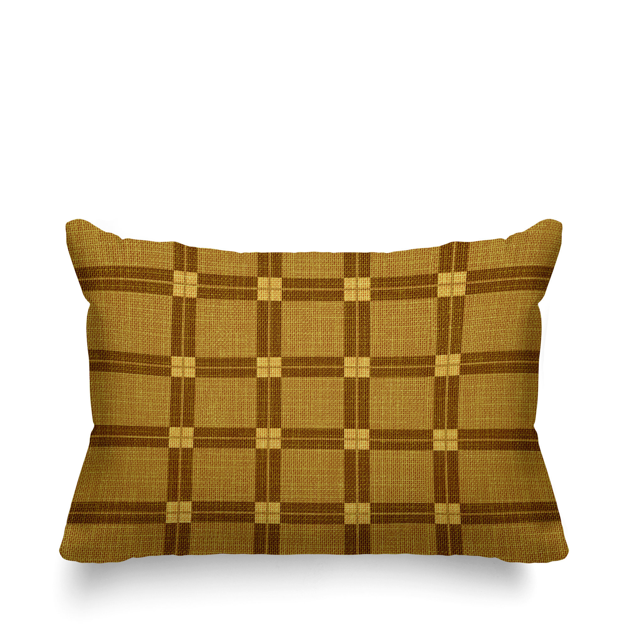 Plaid Indoor/Outdoor Lumbar Throw Pillow, Gold, 14"H x 20"W