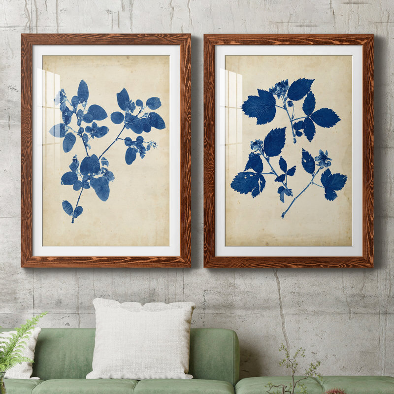 Toile encadrée Indigo Leaf Study, H 31,5 po x l 47 po x P 1,5 po, Papier avec cadre érable, Blanc