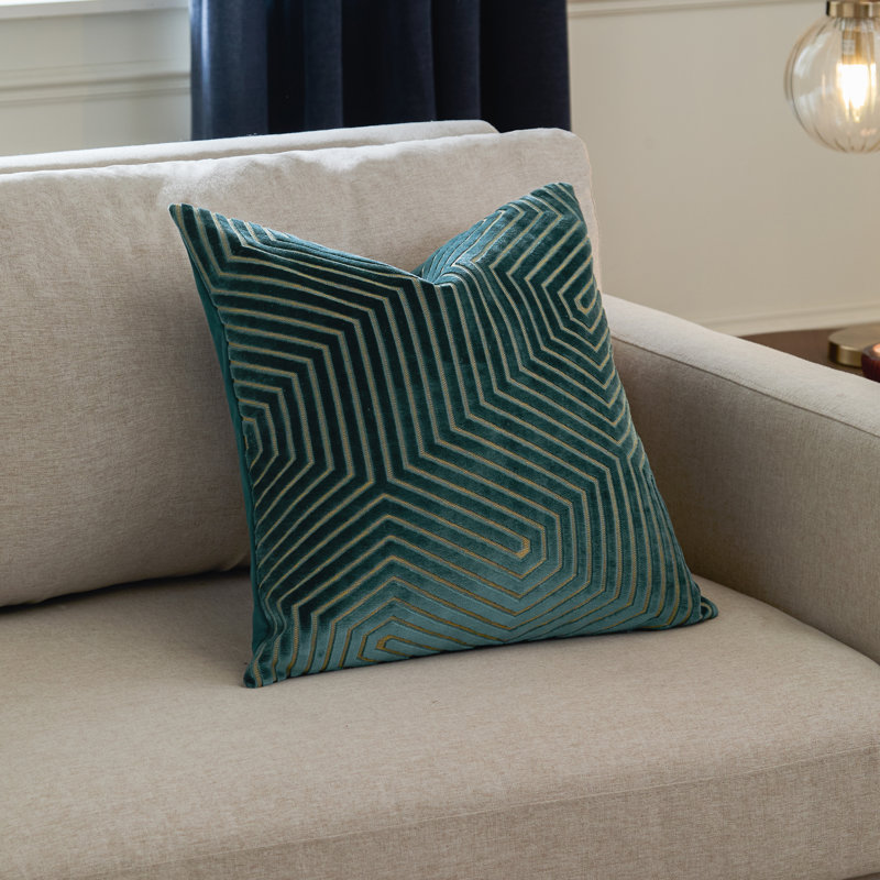 Geometric Square Cushion Cover, Teal