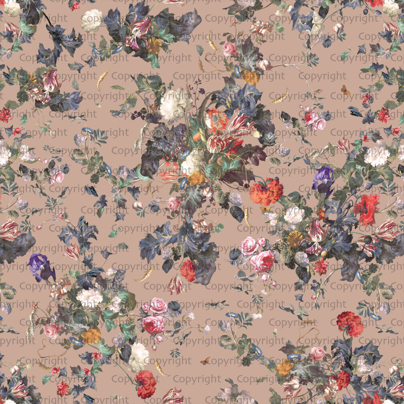 Papier peint floral foncé foncé, Brun, L 66 po x l 122 po