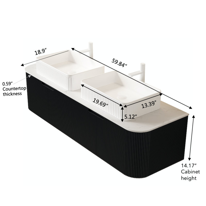 Meuble-lavabo mural avec lavabos en céramique de style moderne pour un décor sophistiqué de salle de bain