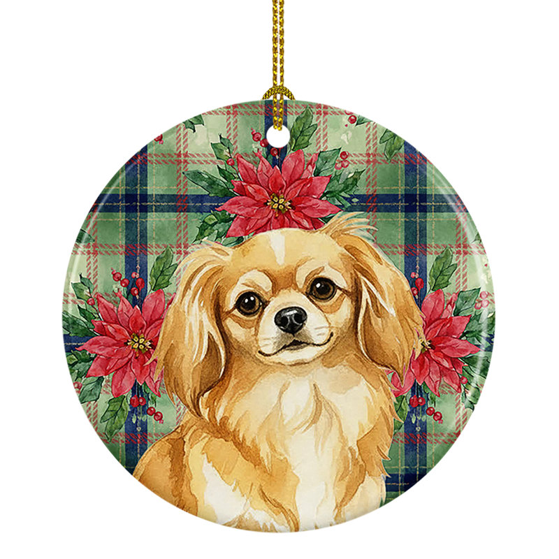 Ornement en céramique doré d'épagneul tibétain doré, Tibetan Spaniel Gold