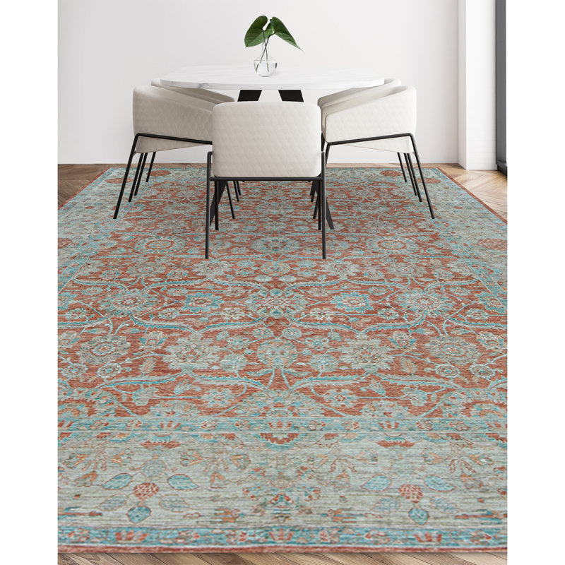 Hand-Knotted High-Quality Rust and Beige Area Rug