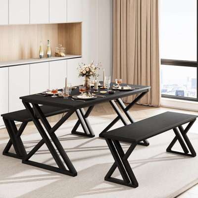 Square Dining Table Set for 4, Extendable Wooden Table with Upholstered Chairs, Compact Kitchen Set by Red Barrel Studio