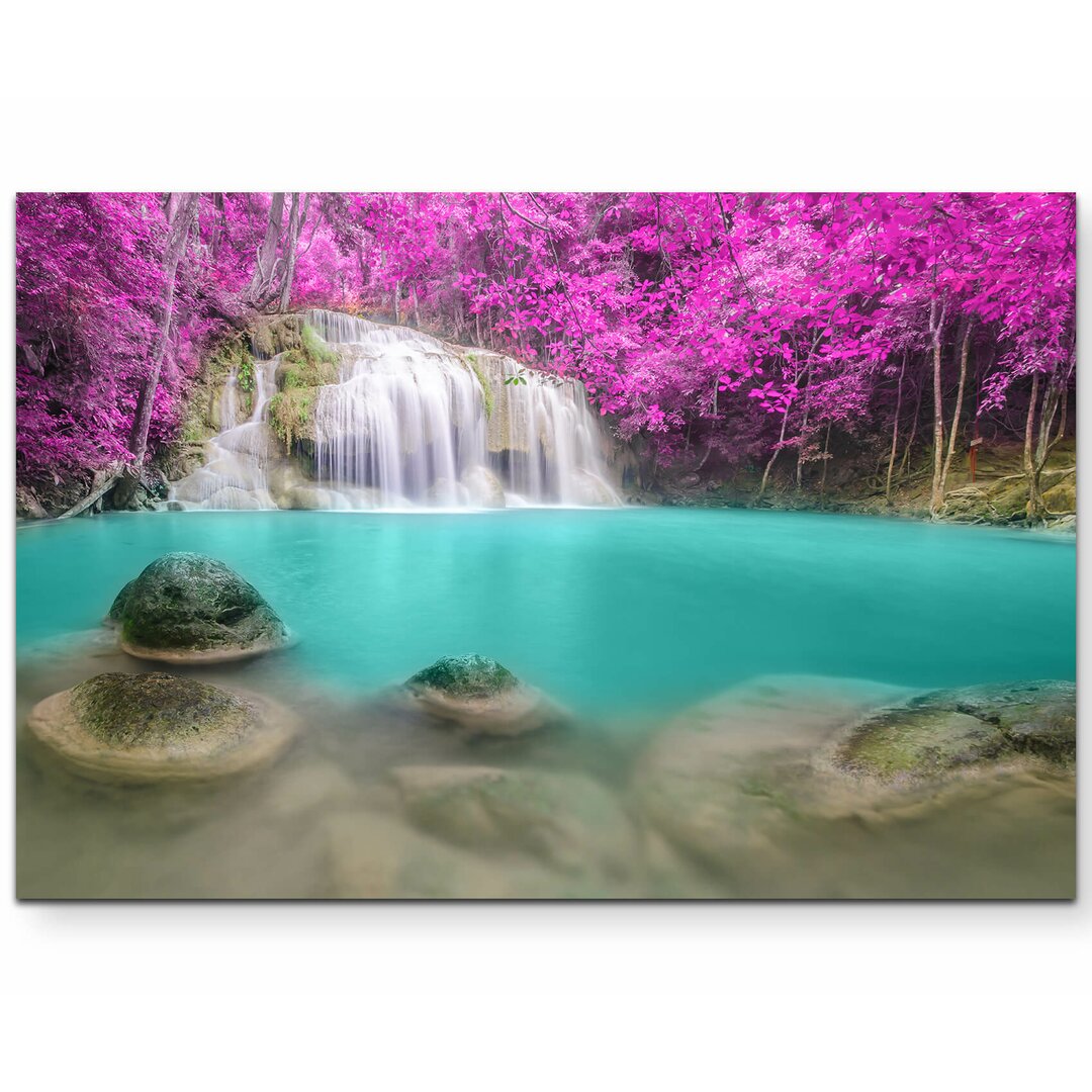 Leinwandbild Farben Pracht, am Erawan Wasserfall in Thailand