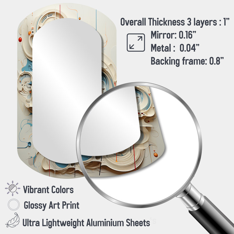 Intricate Abstraction Beige Shapes II - Abstract Metal Art Decor - Asymmetrical Modern Wall Mirror, 43" x 23"