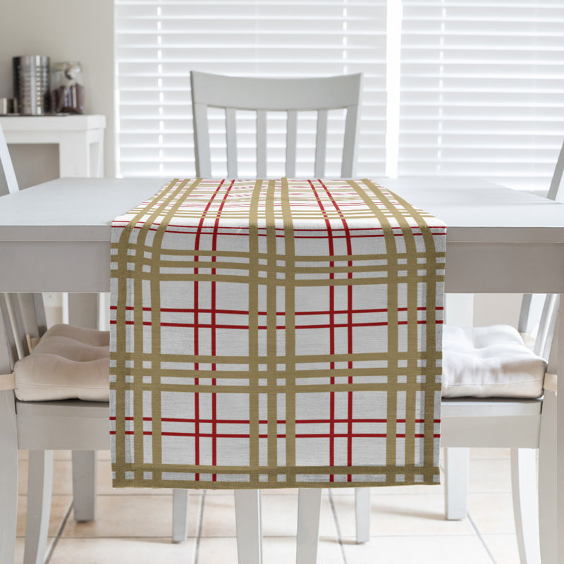 Paid Polyester Table Runner, 90" L x 16" W, White/Red/Gold