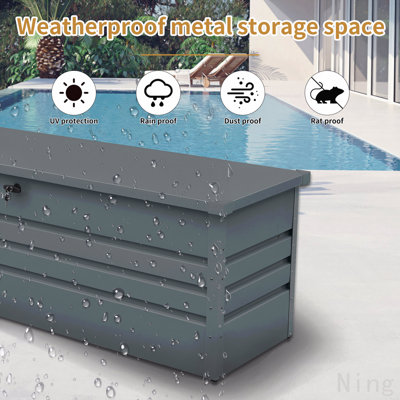 260 Gallon Metal Outdoor Deck Box Waterproof, Extra Large Patio Storage Box with Lockable Storage Containers for Patio Furniture Cushions, Pool Accessories, Garden Tools Dark Gray